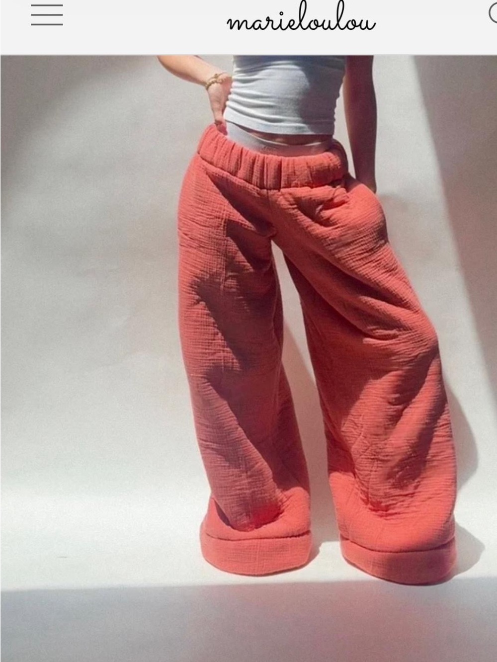 Coral Wide-Leg Gauze Pants